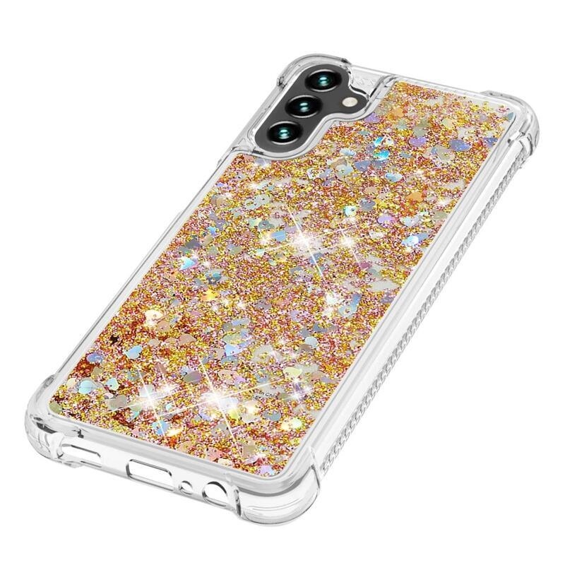 Glitter zselés homokóra tok Samsung Galaxy A13 5G/Galaxy A04s (164,7 x 76,7 x 9,1 mm) - arany/szívecske
