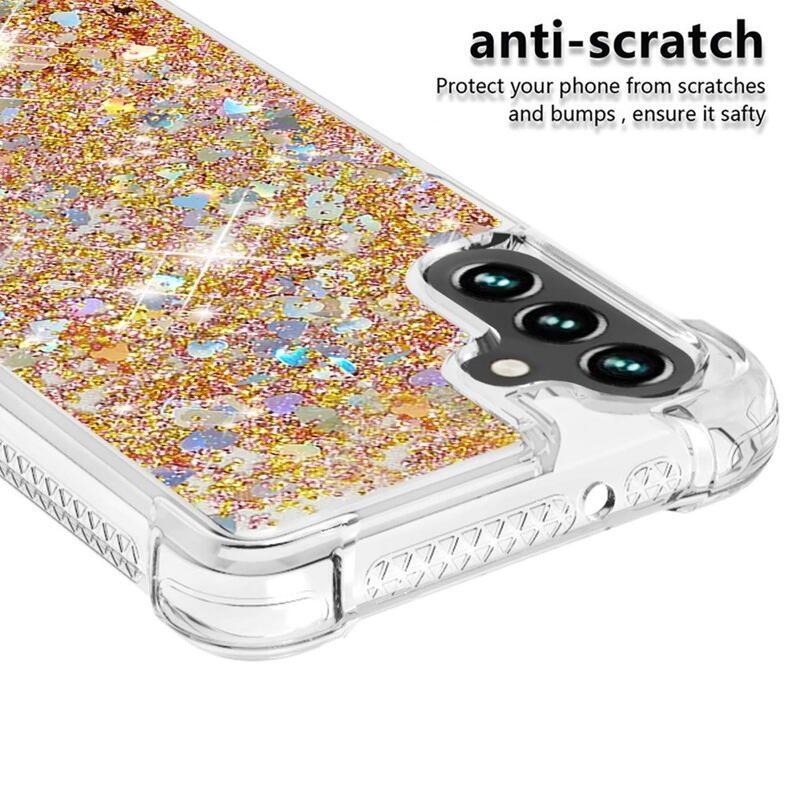 Glitter zselés homokóra tok Samsung Galaxy A13 5G/Galaxy A04s (164,7 x 76,7 x 9,1 mm) - arany/szívecske