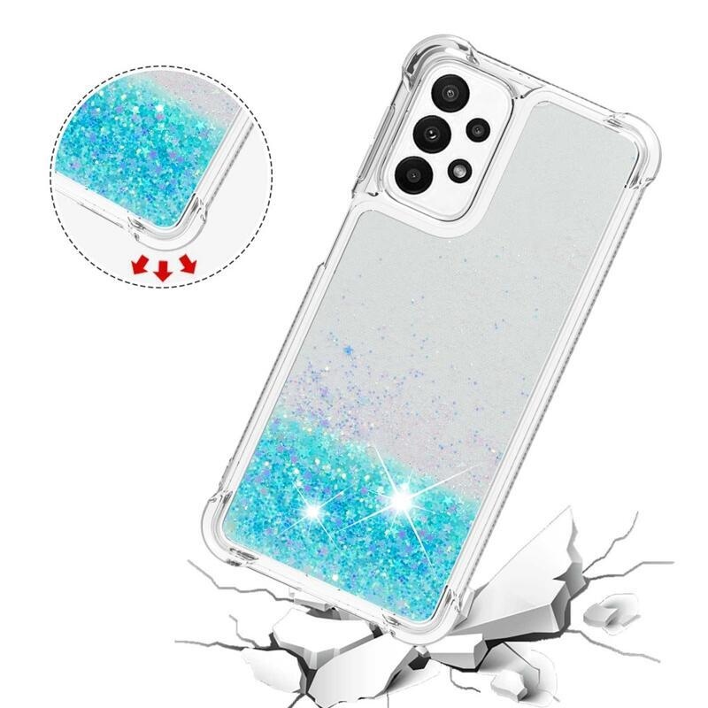 Glitter zselés homokóra hüvely Samsung Galaxy A23 4G/5G - kék / csillagok