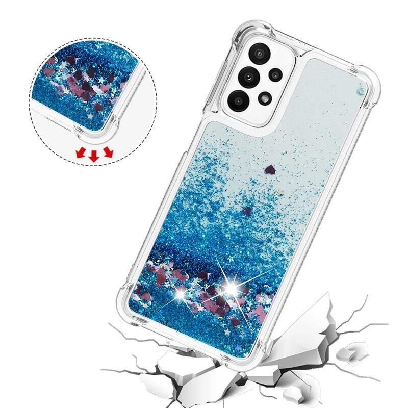 Glitter zselés homokóra tok Samsung Galaxy A23 4G/5G készülékhez - kék/szívecske