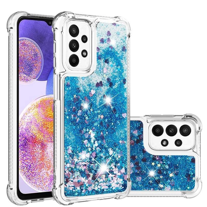Glitter zselés homokóra tok Samsung Galaxy A23 4G/5G készülékhez - kék/szívecske