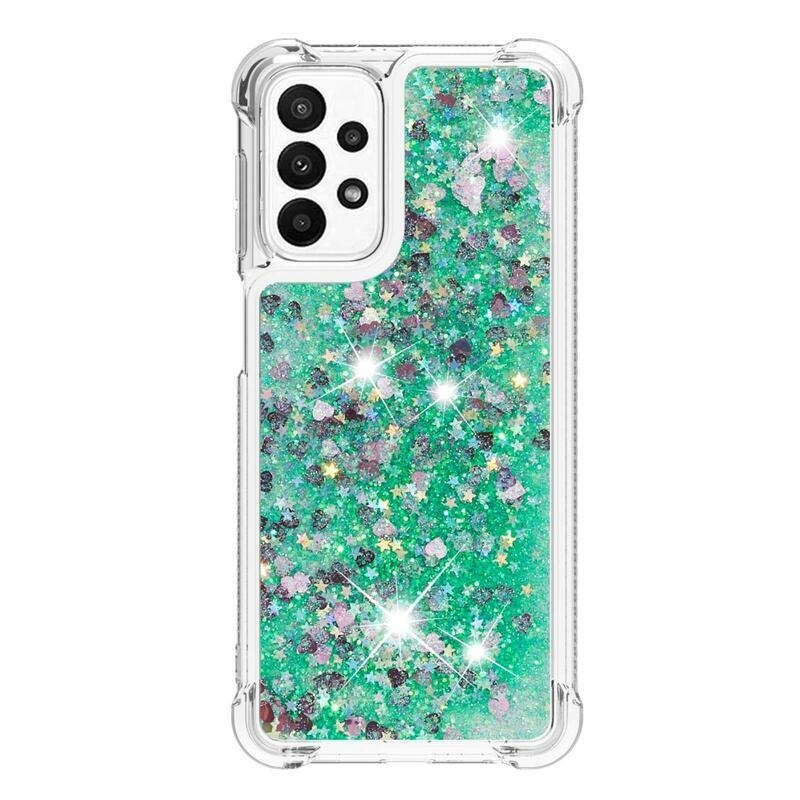 Glitter zselés homokóra tok Samsung Galaxy A23 4G/5G készülékhez - zöld/szív