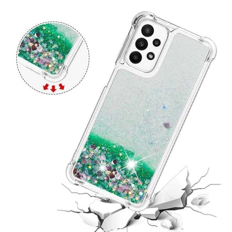 Glitter zselés homokóra tok Samsung Galaxy A23 4G/5G készülékhez - zöld/szív