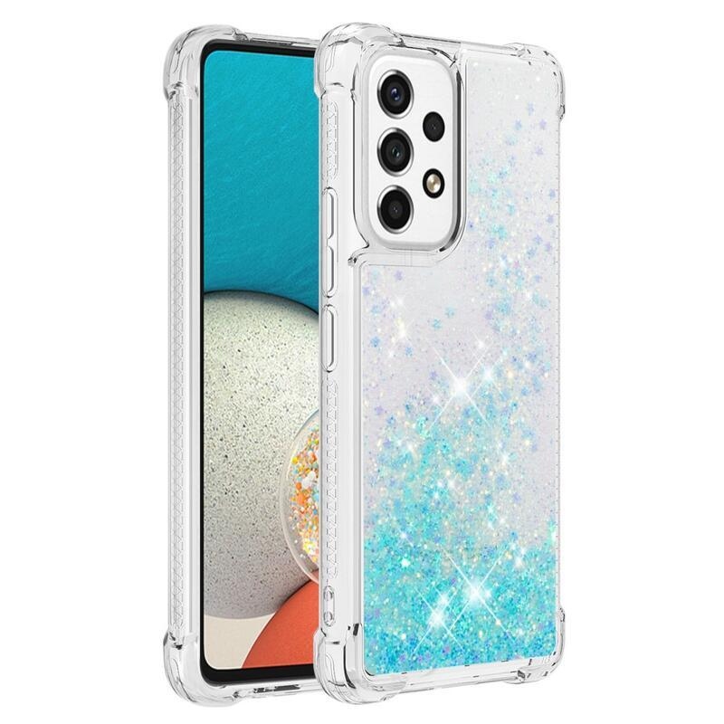 Glitter zselés homokóra hüvely Samsung Galaxy A53 5G - kék / csillagok