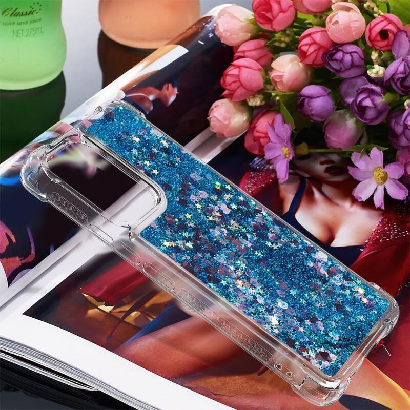 Glitter zselés homokóra hüvely Samsung Galaxy A53 5G - kék/szív
