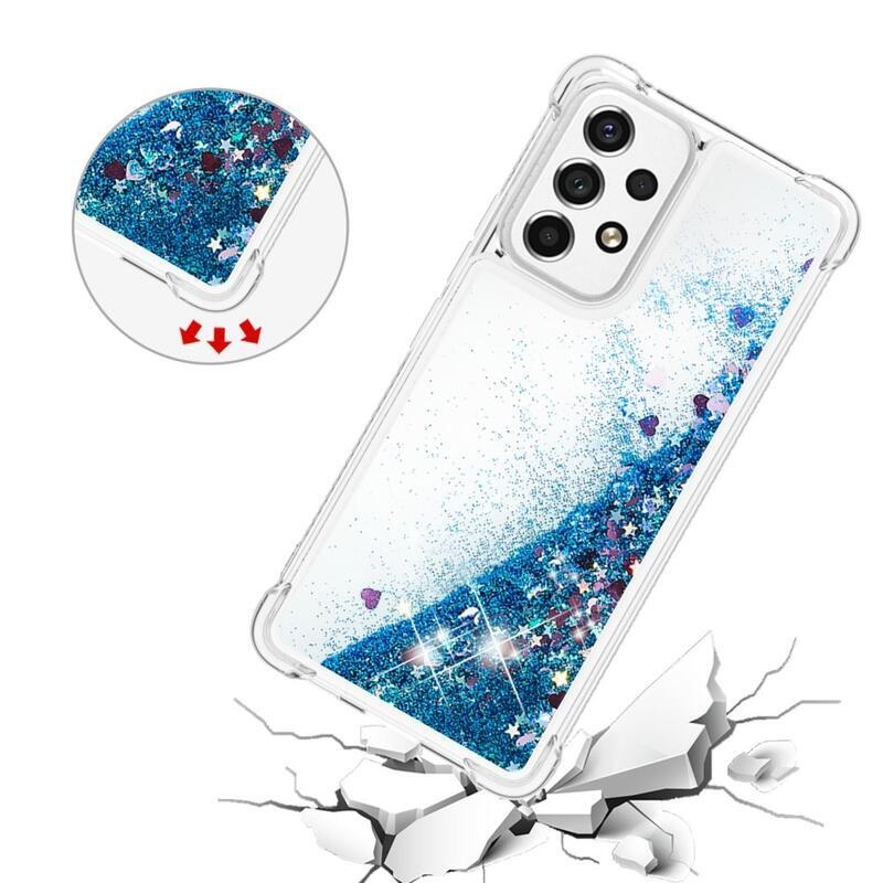 Glitter zselés homokóra hüvely Samsung Galaxy A53 5G - kék/szív