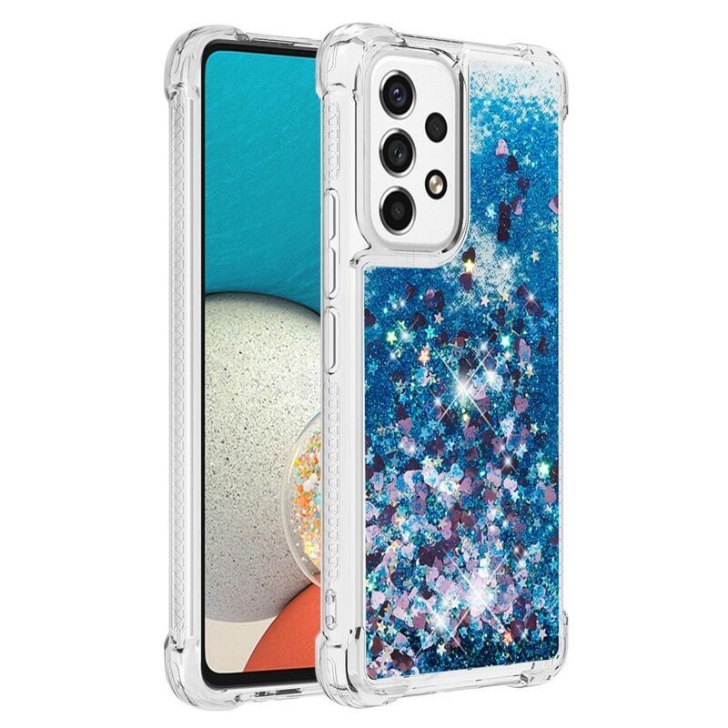 Glitter zselés homokóra hüvely Samsung Galaxy A53 5G - kék/szív
