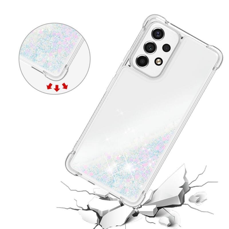 Glitter zselés homokóra hüvely Samsung Galaxy A53 5G - rózsaszín/ezüst/szív