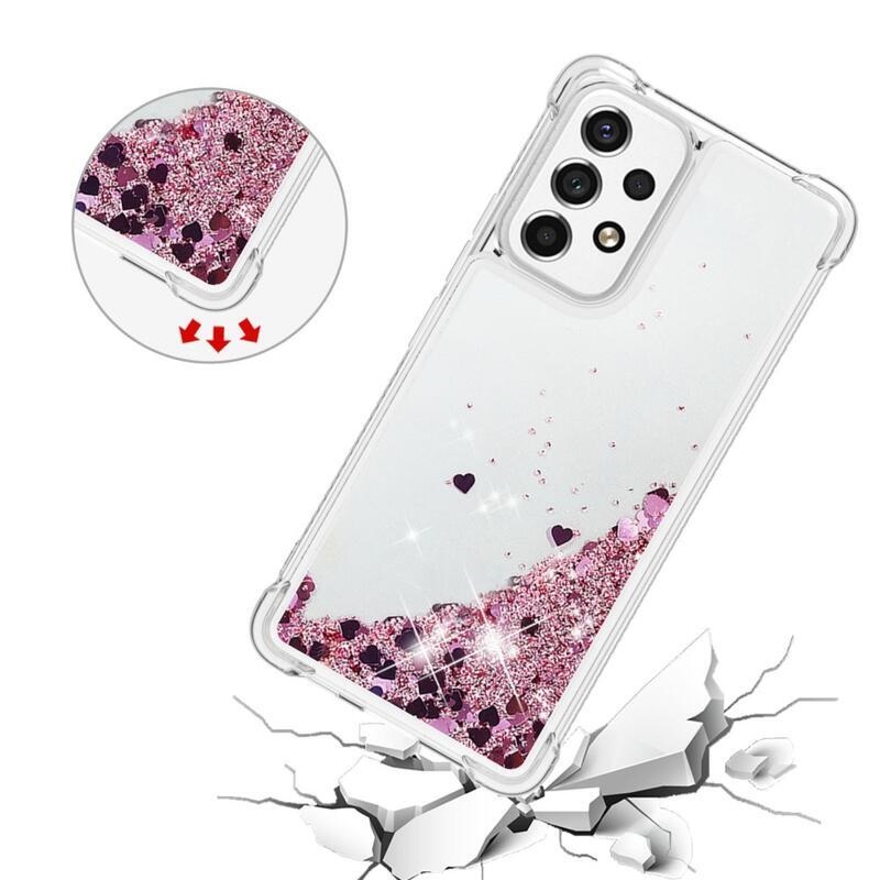 Glitter zselés homokóra hüvely Samsung Galaxy A53 5G - rózsaarany/szív