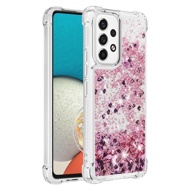 Glitter zselés homokóra hüvely Samsung Galaxy A53 5G - rózsaarany/szív