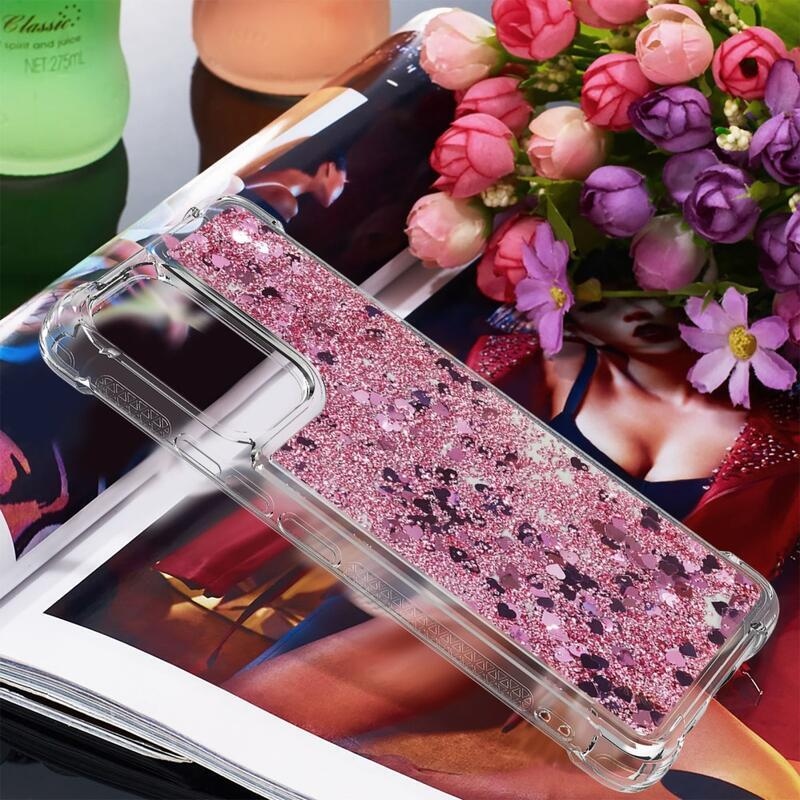 Glitter zselés homokóra hüvely Samsung Galaxy A53 5G - rózsaarany/szív