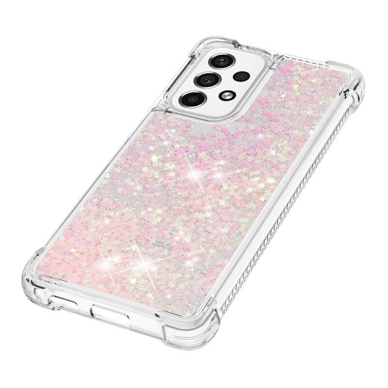 Glitter zselés homokóra hüvely Samsung Galaxy A53 5G - rózsaszín / csillagok