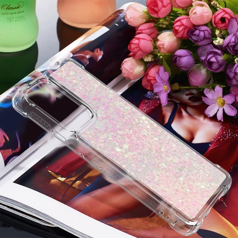 Glitter zselés homokóra hüvely Samsung Galaxy A53 5G - rózsaszín / csillagok