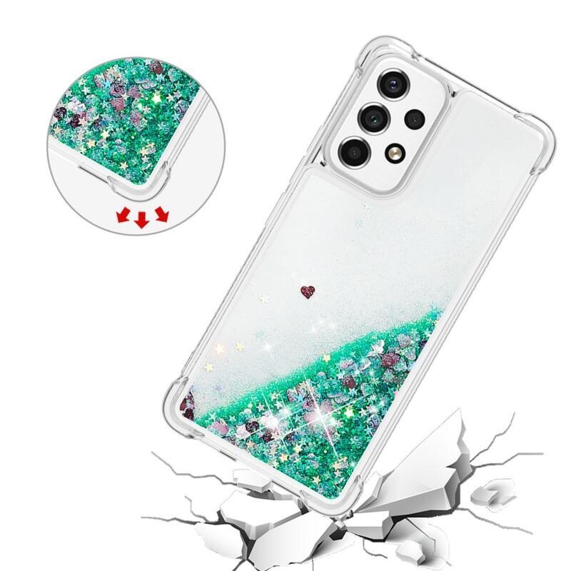 Glitter zselés homokóra hüvely Samsung Galaxy A53 5G - zöld/szívek