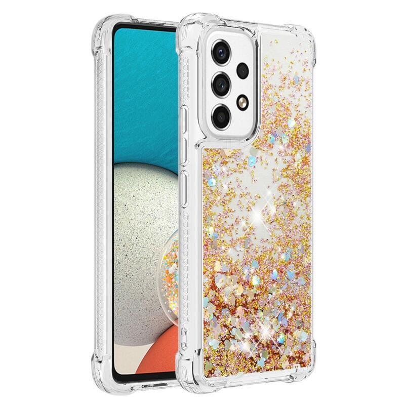 Glitter zselés homokóra hüvely Samsung Galaxy A53 5G - arany/szív
