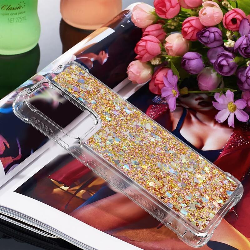 Glitter zselés homokóra hüvely Samsung Galaxy A53 5G - arany/szív