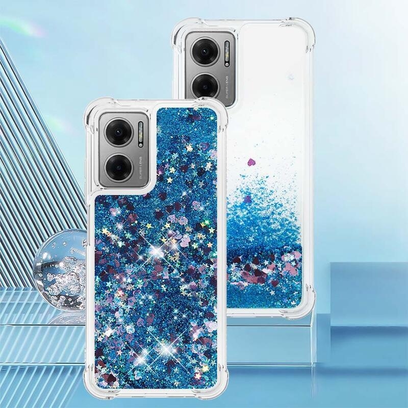 Csillogó zselés homokóra tok Xiaomi Redmi 10 5G - kék/szív