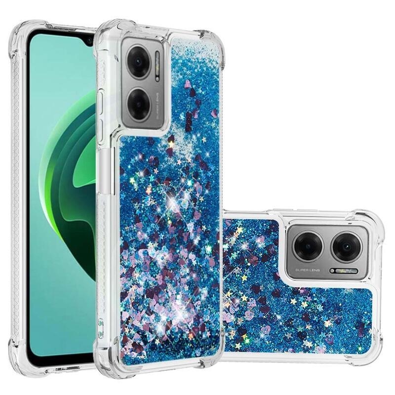 Csillogó zselés homokóra tok Xiaomi Redmi 10 5G - kék/szív