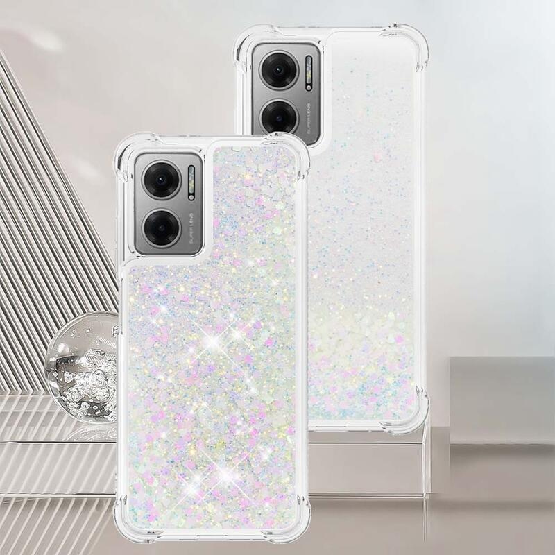 Glitter zselés homokóra tok Xiaomi Redmi 10 5G - rózsaszín/ezüst/szívecske