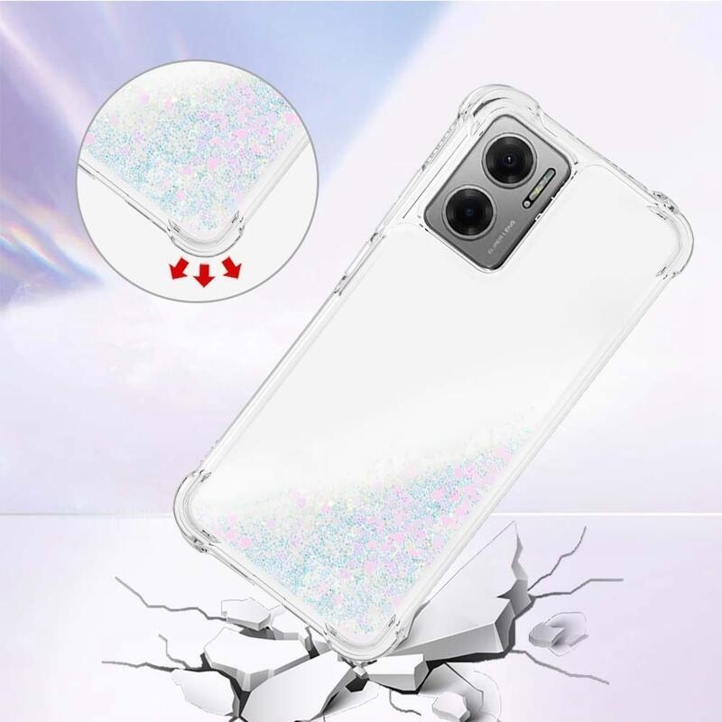 Glitter zselés homokóra tok Xiaomi Redmi 10 5G - rózsaszín/ezüst/szívecske