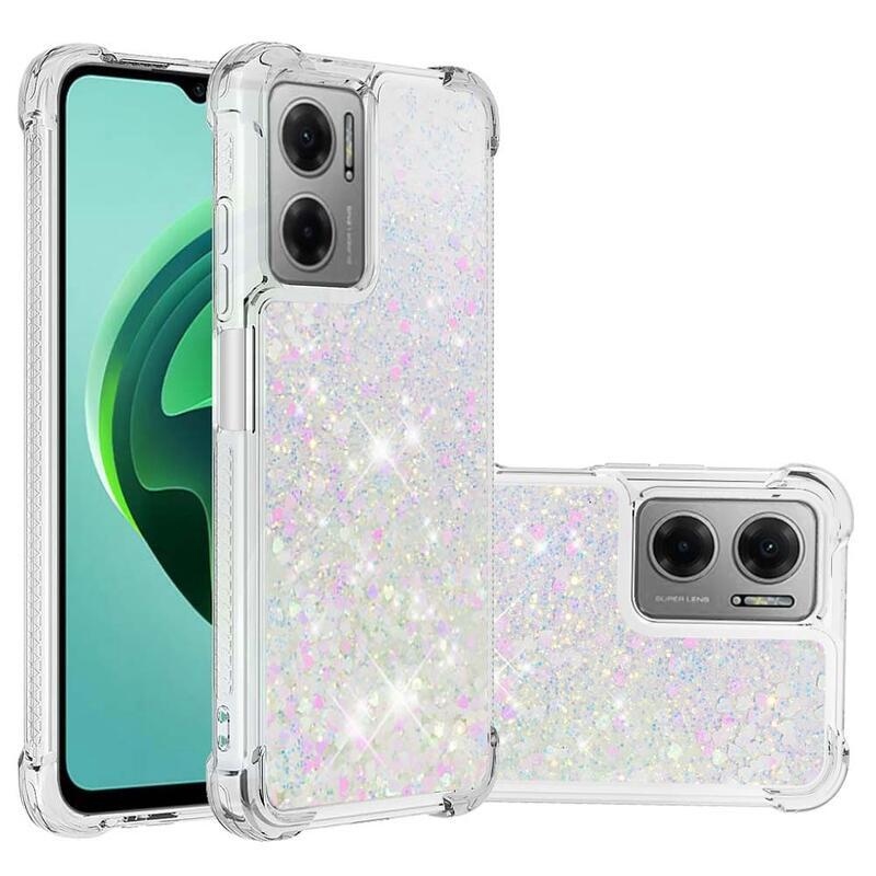 Glitter zselés homokóra tok Xiaomi Redmi 10 5G - rózsaszín/ezüst/szívecske