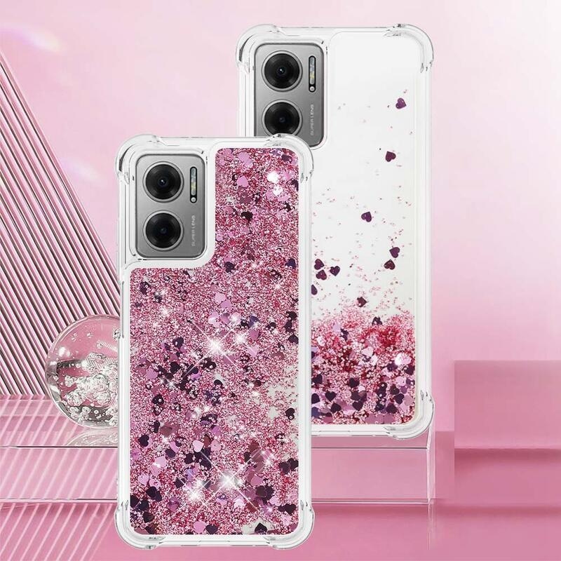 Glitter zselés homokóra hüvely Xiaomi Redmi 10 5G - rózsaarany/szív