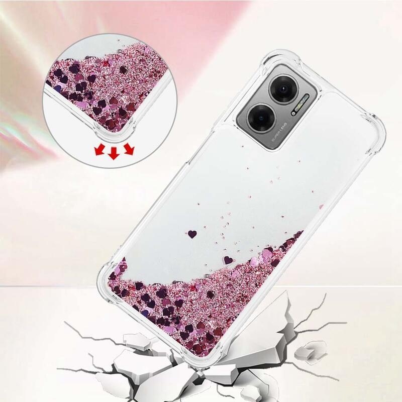 Glitter zselés homokóra hüvely Xiaomi Redmi 10 5G - rózsaarany/szív