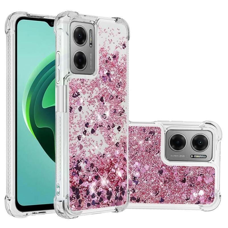 Glitter zselés homokóra hüvely Xiaomi Redmi 10 5G - rózsaarany/szív