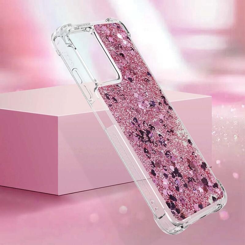 Glitter zselés homokóra hüvely Xiaomi Redmi 10 5G - rózsaarany/szív