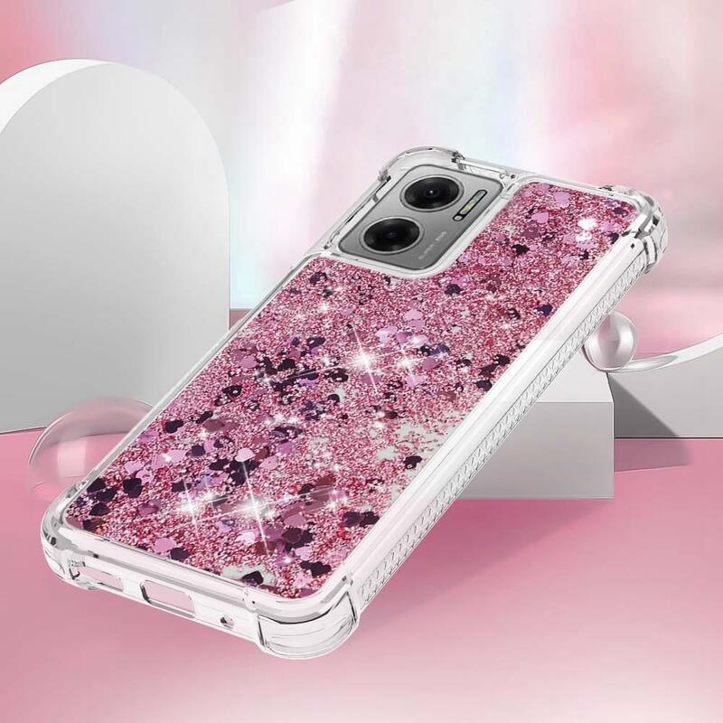 Glitter zselés homokóra hüvely Xiaomi Redmi 10 5G - rózsaarany/szív