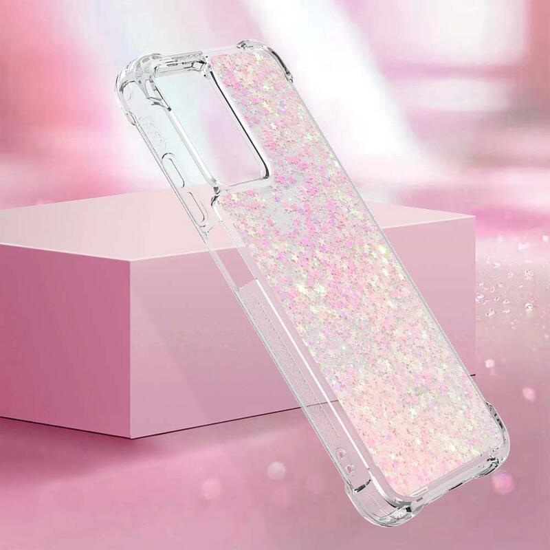 Glitter zselés homokóra tok Xiaomi Redmi 10 5G - rózsaszín / csillagok