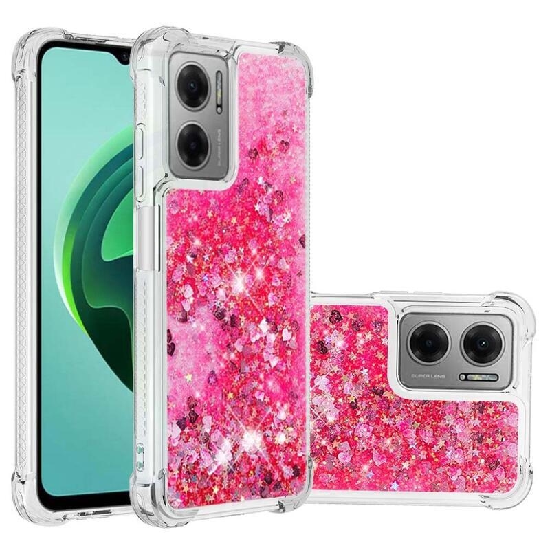 Glitter zselés homokóra hüvely Xiaomi Redmi 10 5G - rózsaszín/szív