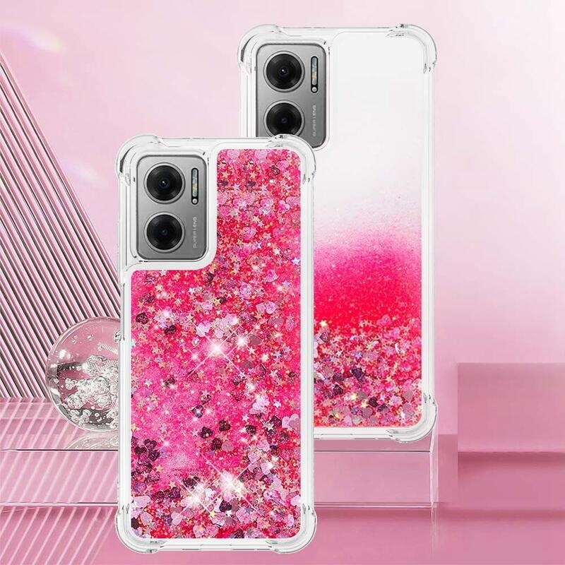 Glitter zselés homokóra hüvely Xiaomi Redmi 10 5G - rózsaszín/szív