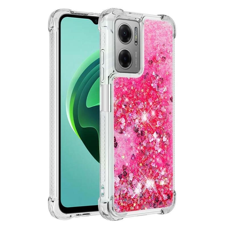 Glitter zselés homokóra hüvely Xiaomi Redmi 10 5G - rózsaszín/szív