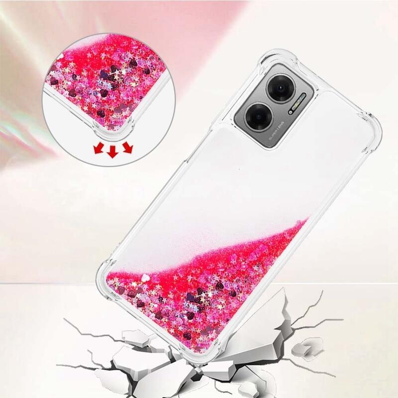 Glitter zselés homokóra hüvely Xiaomi Redmi 10 5G - rózsaszín/szív