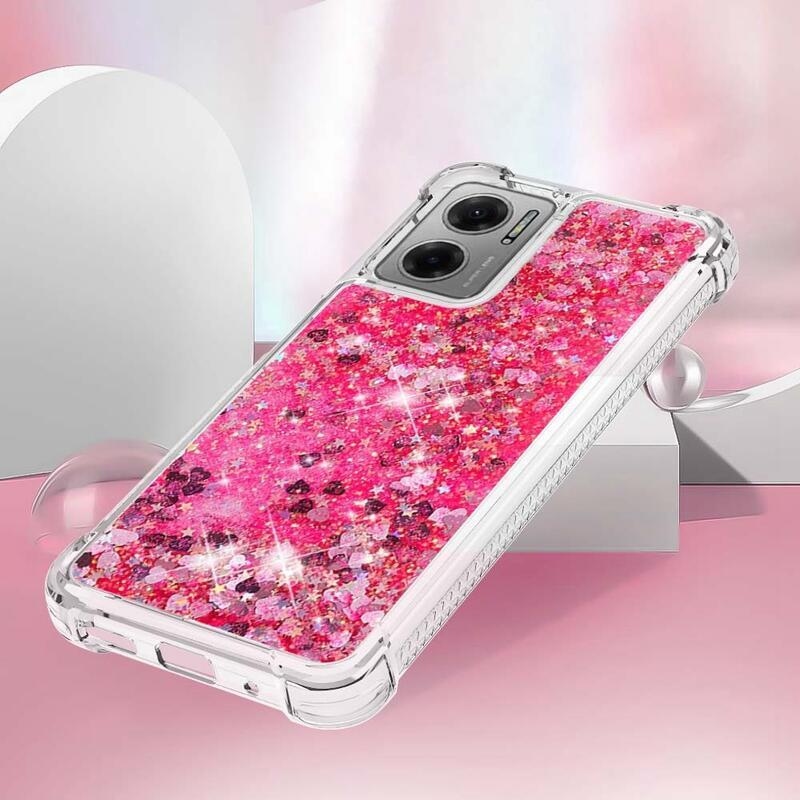 Glitter zselés homokóra hüvely Xiaomi Redmi 10 5G - rózsaszín/szív