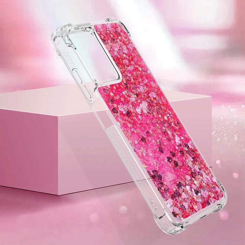 Glitter zselés homokóra hüvely Xiaomi Redmi 10 5G - rózsaszín/szív