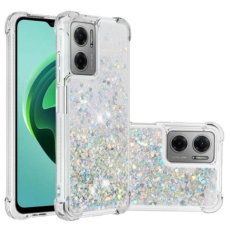 Glitter zselés homokóra tok Xiaomi Redmi 10 5G - ezüst/szív