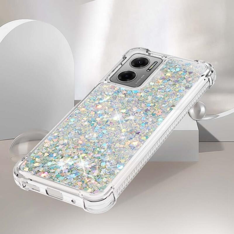 Glitter zselés homokóra tok Xiaomi Redmi 10 5G - ezüst/szív
