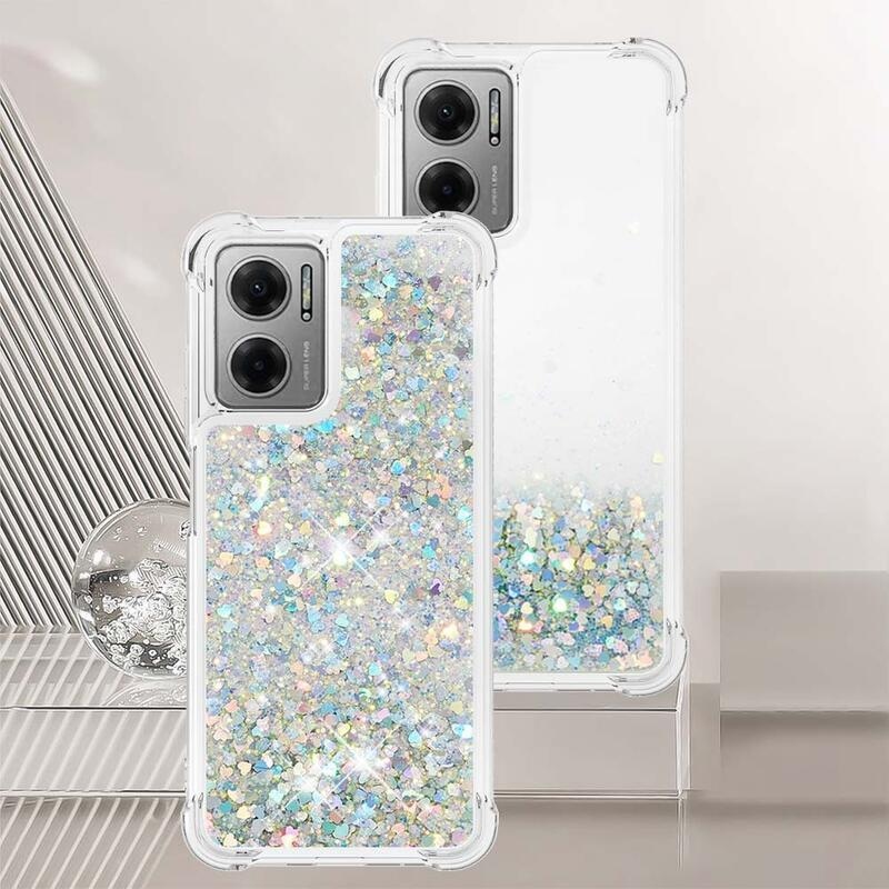 Glitter zselés homokóra tok Xiaomi Redmi 10 5G - ezüst/szív