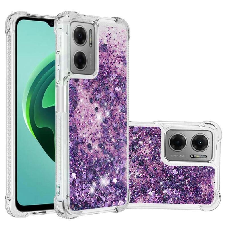 Glitter zselés homokóra tok Xiaomi Redmi 10 5G - sötétlila/szív