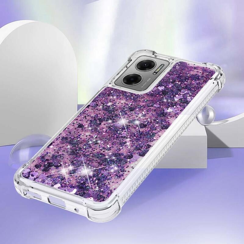 Glitter zselés homokóra tok Xiaomi Redmi 10 5G - sötétlila/szív