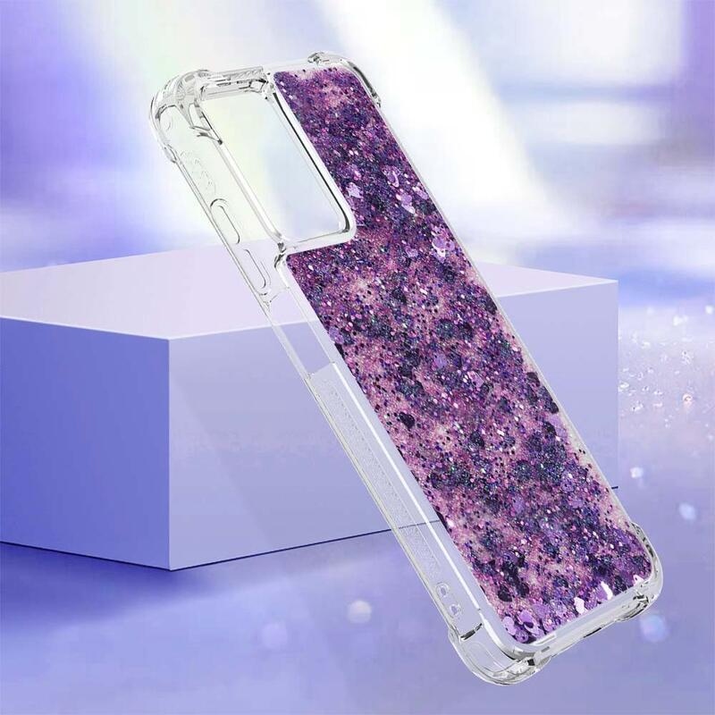 Glitter zselés homokóra tok Xiaomi Redmi 10 5G - sötétlila/szív