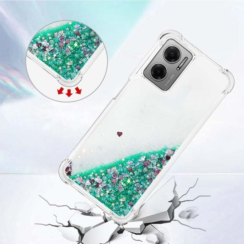 Glitter zselés homokóra hüvely Xiaomi Redmi 10 5G - zöld/szív
