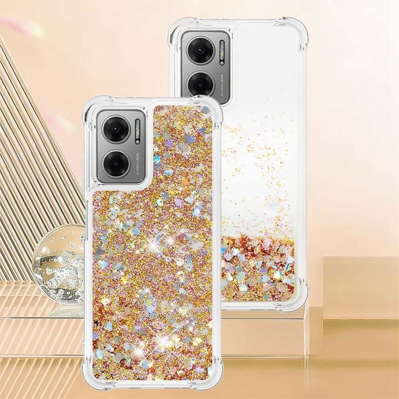 Glitter zselés homokóra hüvely Xiaomi Redmi 10 5G - arany/szív