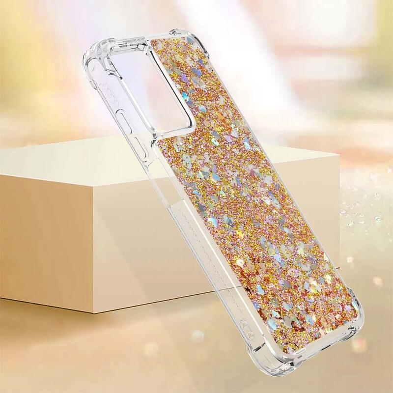 Glitter zselés homokóra hüvely Xiaomi Redmi 10 5G - arany/szív