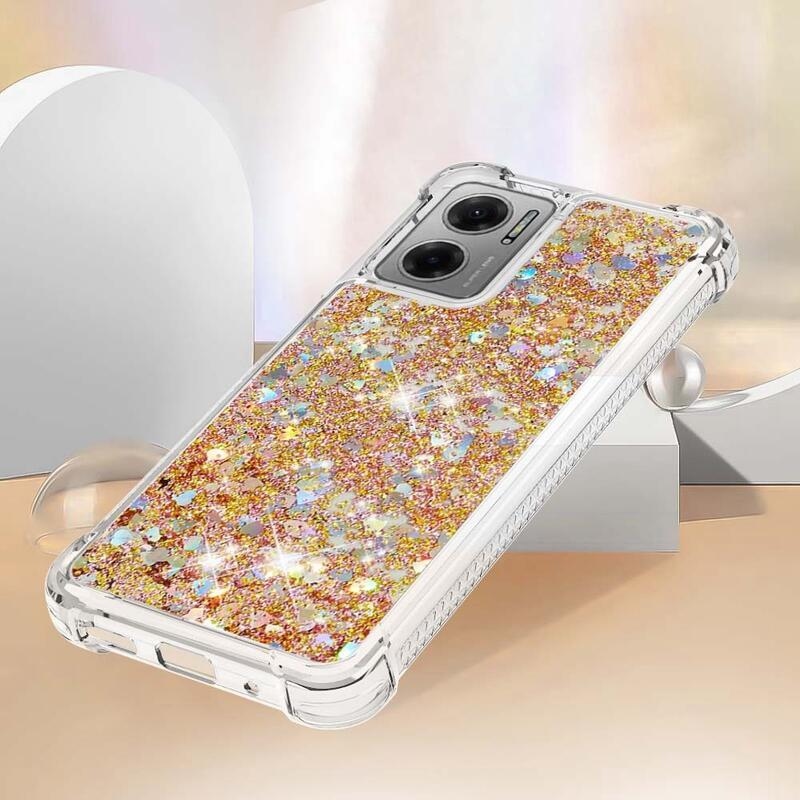 Glitter zselés homokóra hüvely Xiaomi Redmi 10 5G - arany/szív