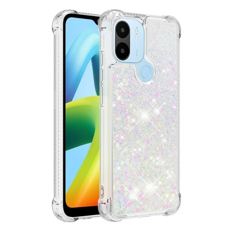 Glitter zselés homokóra hüvely Xiaomi Redmi A1+/A2+ - rózsaszín/ezüst/szívecske