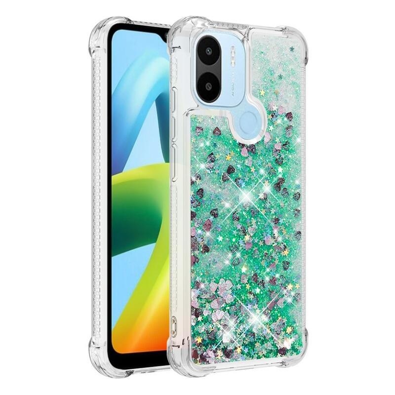 Glitter zselés homokóra hüvely Xiaomi Redmi A1+/A2+ - zöld/szív