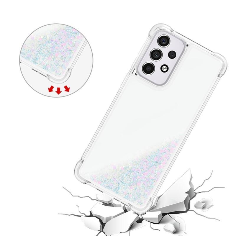 Glitter homokóra zselés tok Samsung Galaxy A33 5G - rózsaszín/ezüst/szív